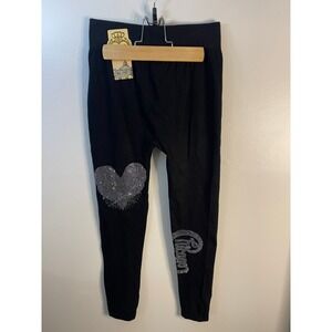 Baoguniao Black Bamboo Charcoal Leggings Rhinestone Heart & Logo Kids Size One